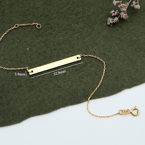 Pulsera personalizada de oro macizo de 14 quilates, pulsera personalizada, pulsera con nombre en plata de 925 quilates, pulsera con letras, pulsera con números, pulsera con nombre en barra