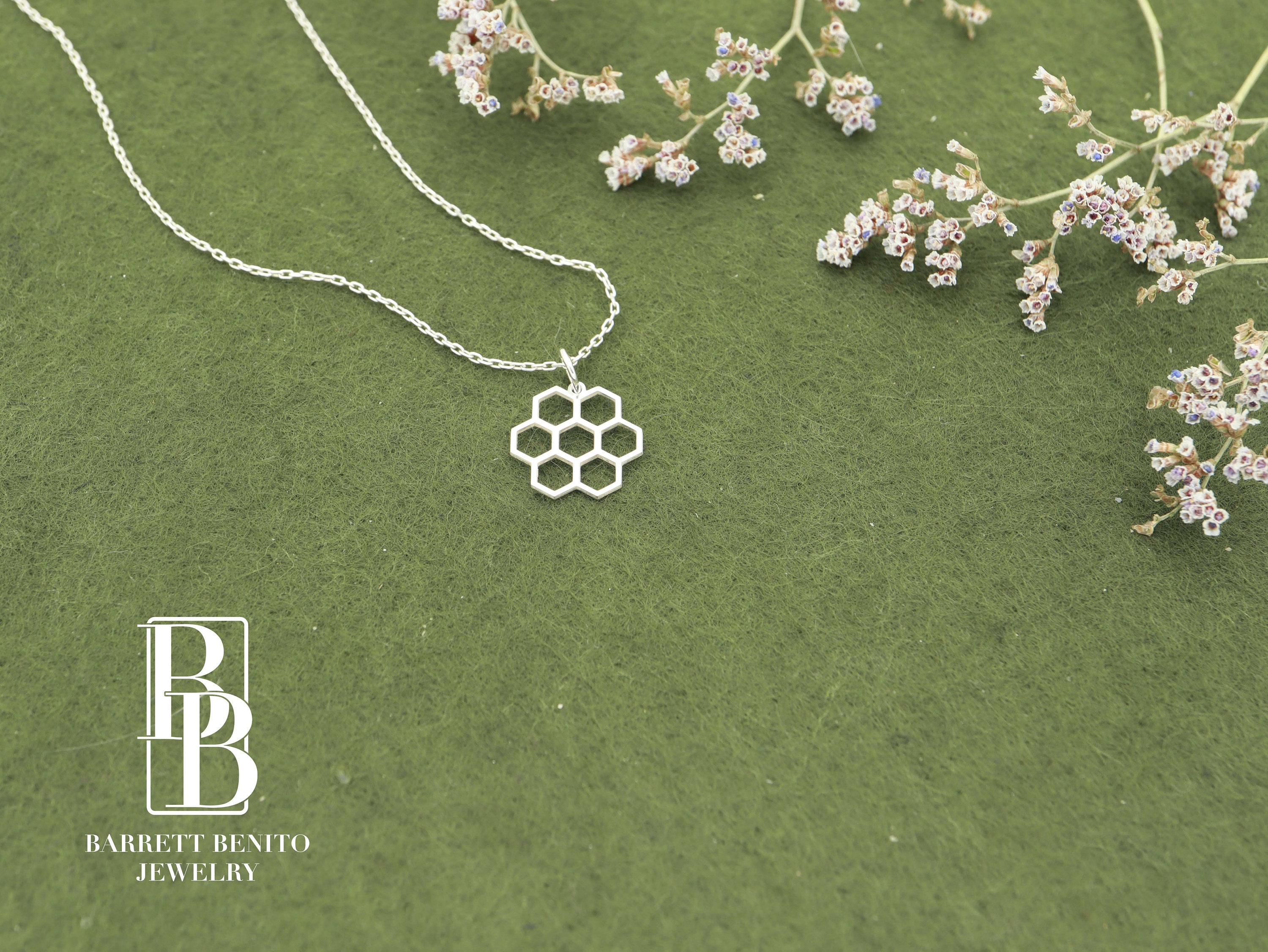 14K Solid Gold Honeycomb Charm Necklace, Honeycomb Hexagon 14K Solid Gold Honeycomb Charm Necklace, Honeycomb Hexagon