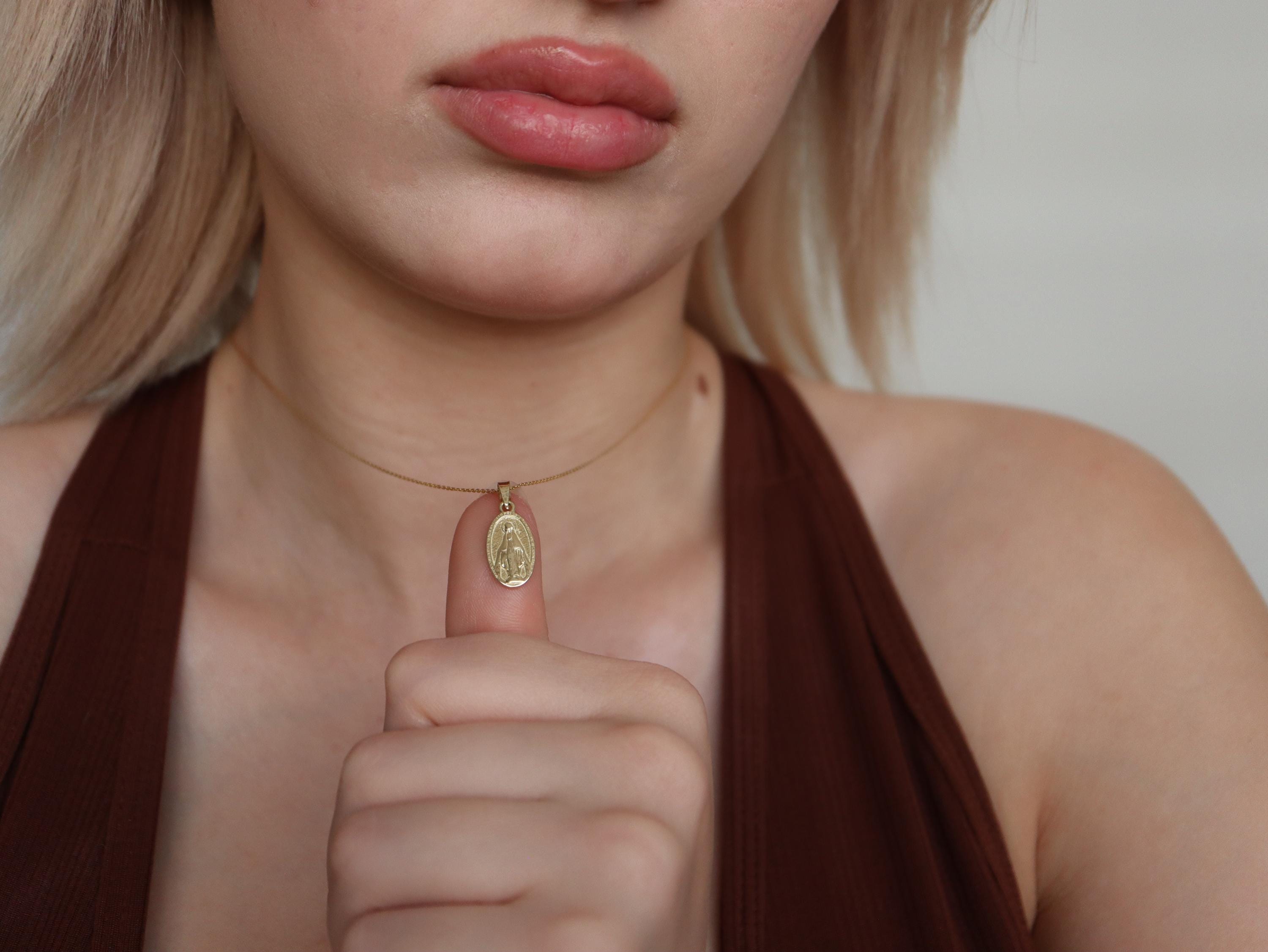 14k Solid Gold Virgin Mary Necklace: Religious Catholic Pendant ...