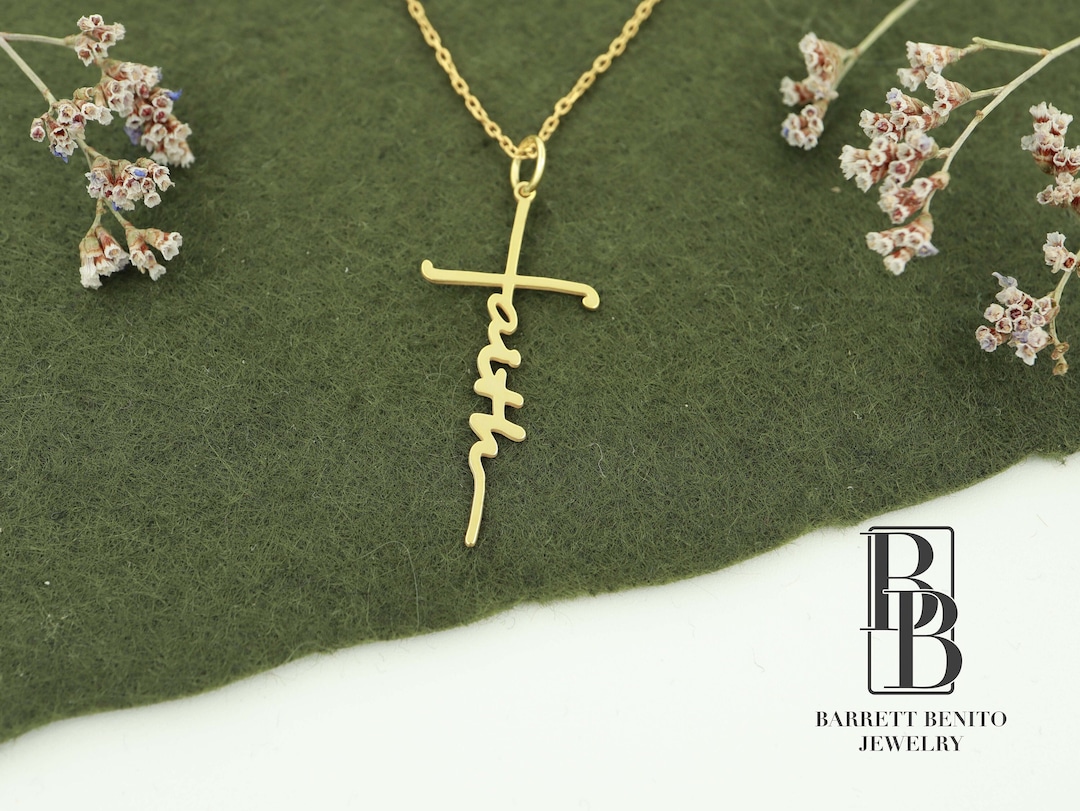 14K Solid Gold Faith Cross Necklace Faith Dainty Cross Etsy