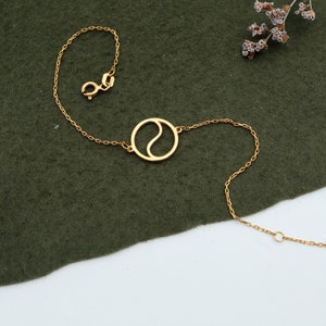 14K Solid Gold Yin Yang Charm Bracelet, Real Gold Spiritual Bracelet, 925K Silver Dainty Ying Yang Bracelet, Ying Yang Yoga Jewelry