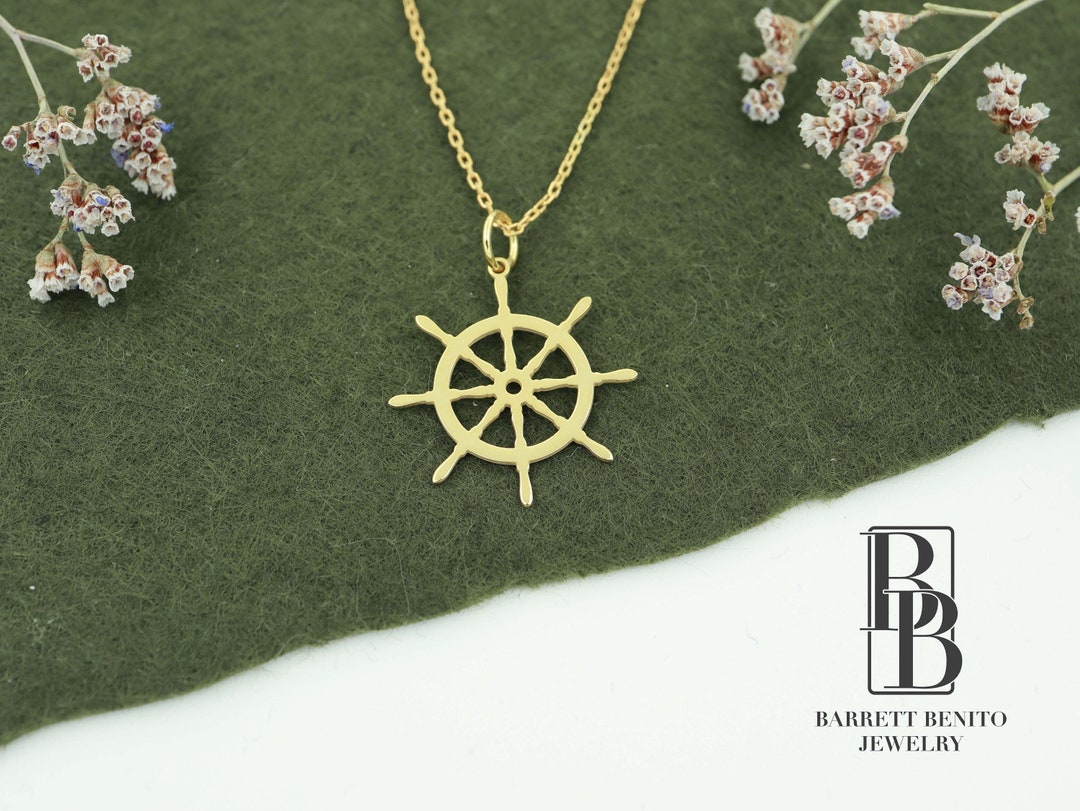 14K Gold Rudder Necklace, Real Gold Rudder Pendant, Dainty Rudder ...
