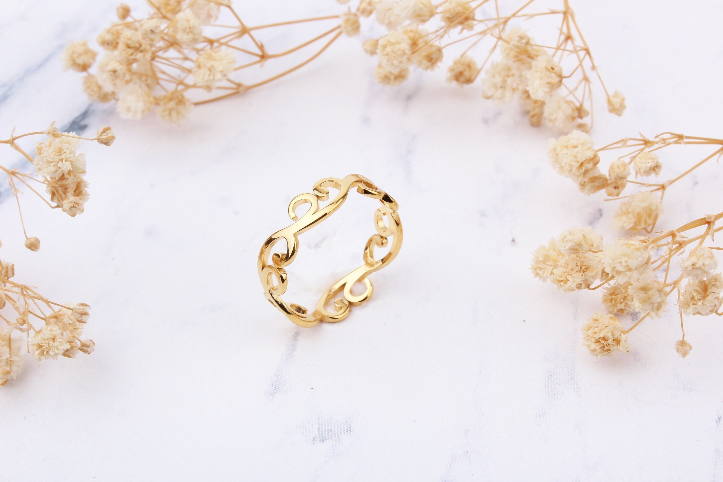 14K Solid Gold Ivy Ring, Handmade Leaf Band - Nature Jewelry, Stackable, Christmas Gift For Her