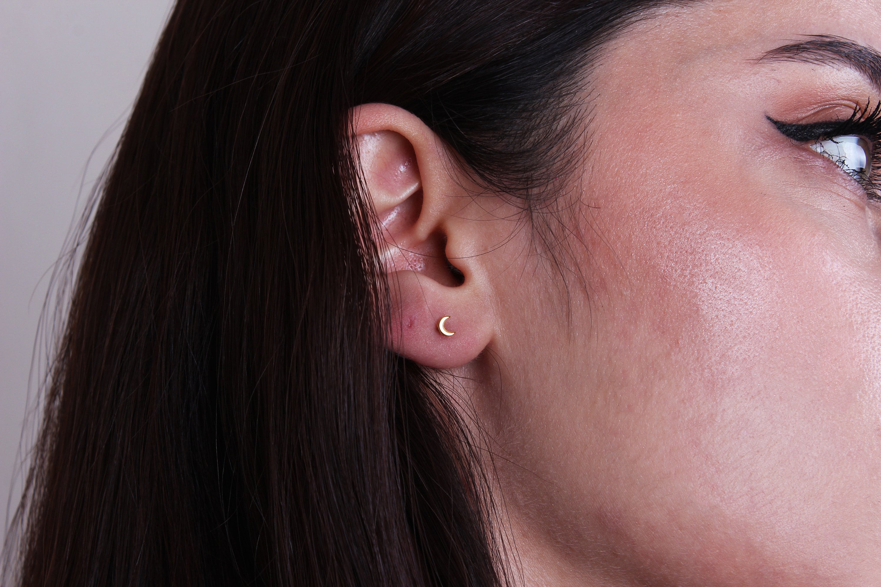 14K Solid Gold Moon Earrings Gold Crescent Moon Stud Etsy