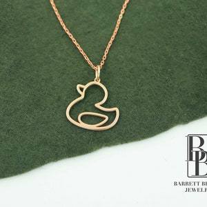 Collar con forma de pato delicado de oro macizo de 14 quilates, joyería bonita, colgante de pato de oro real, joyería de pájaro peculiar, collar con placa de identificación, colgante con dije de pato