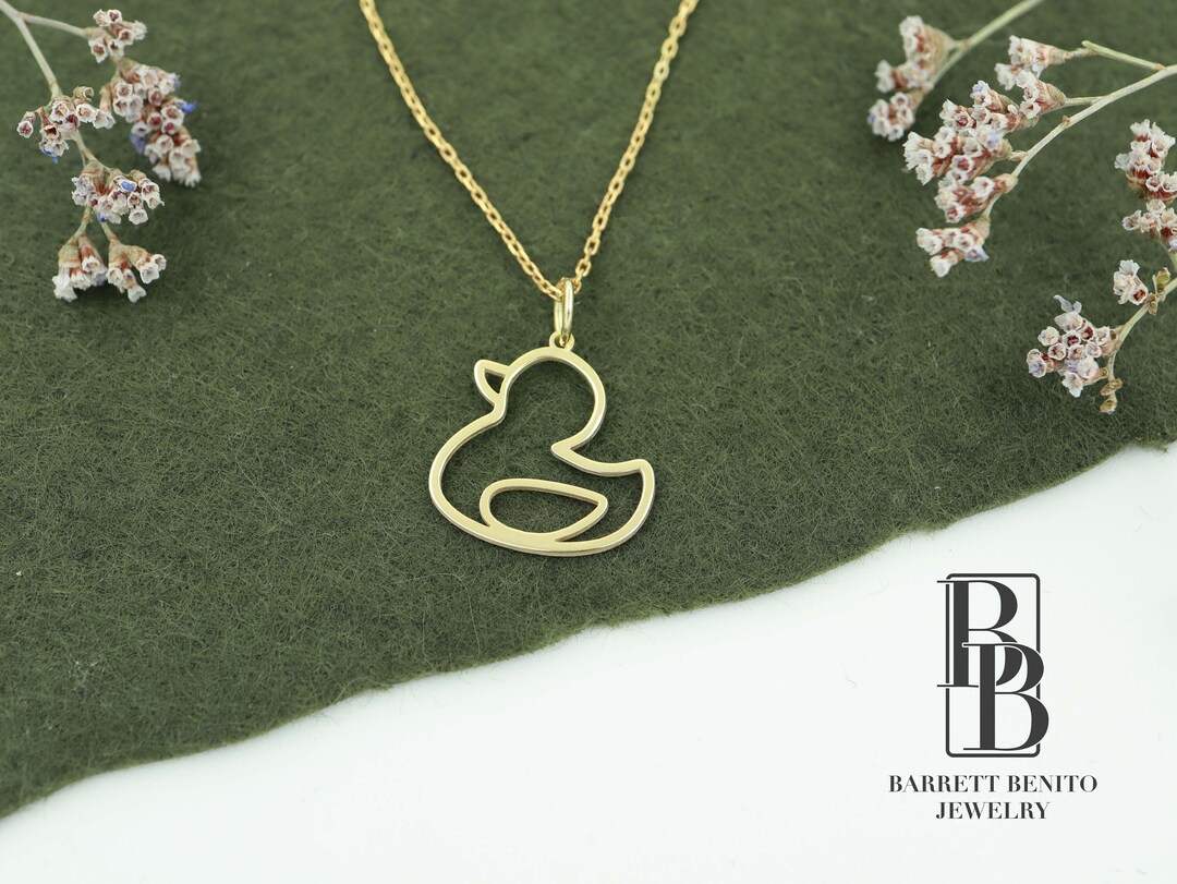 14K Solid Gold Dainty Duck Outline Necklace, Cute Jewelry, Real Gold