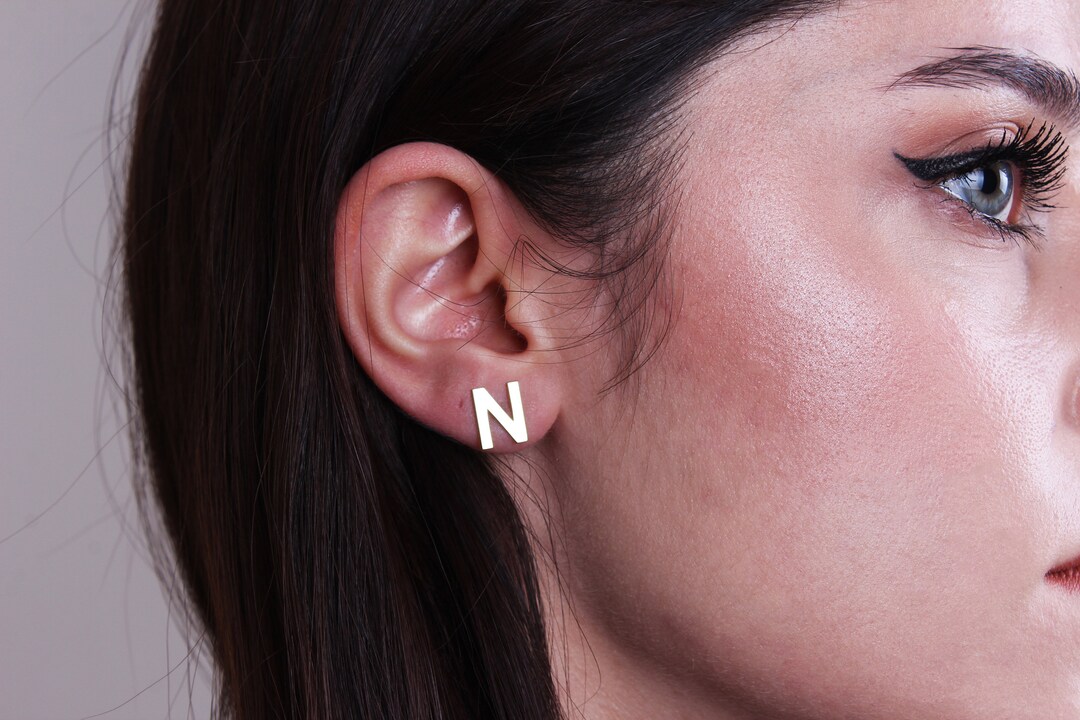 14K Solid Gold Letter Earrings / 14K Gold Initial Letter Earring
