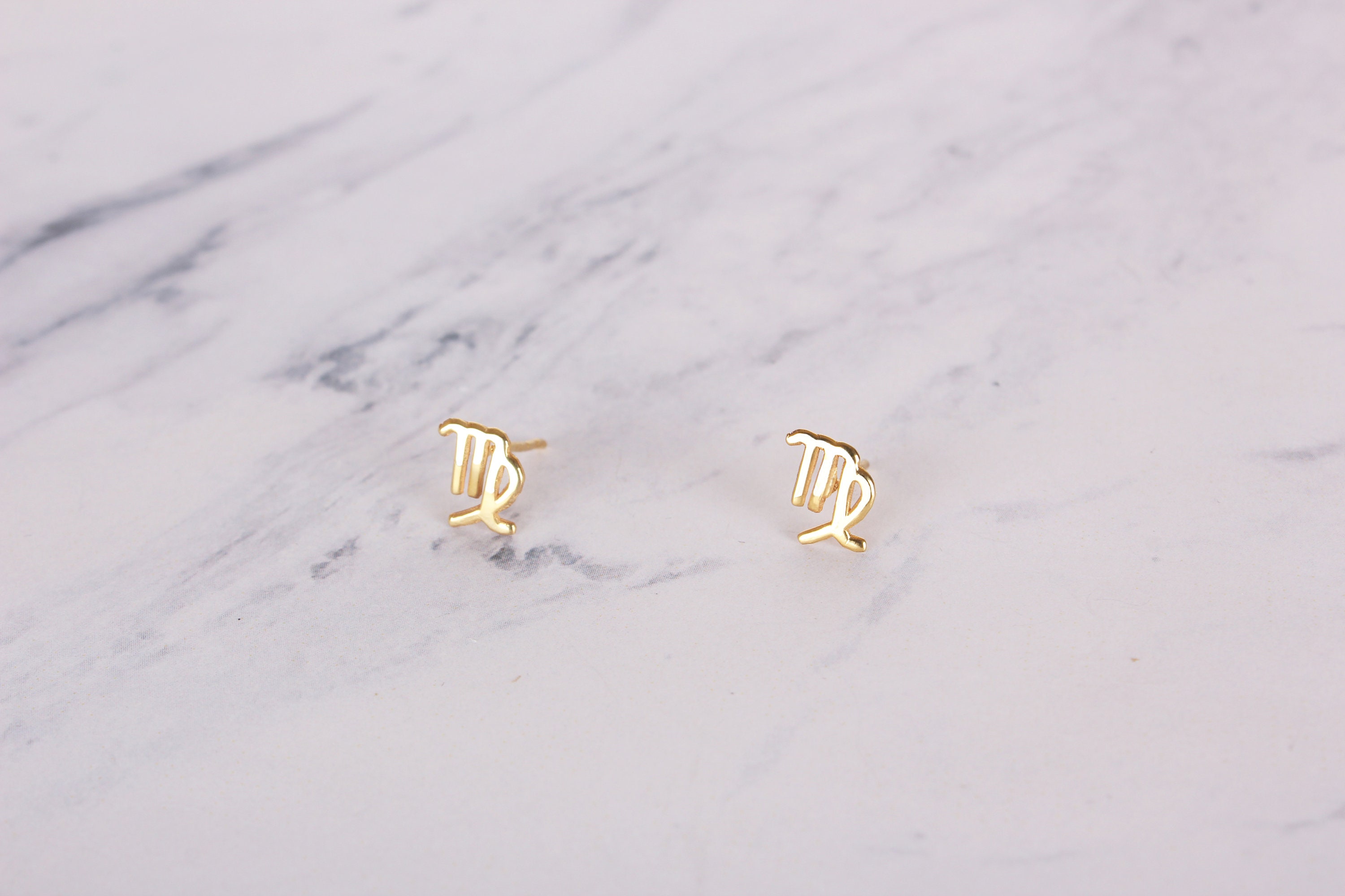14K Solid Gold Zodiac Stud Earrings / Zodiac Jewelry /Rose Etsy
