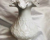 Fenton Silvercrest Spanish Lace Double Crimped White Milk Glass 8 Vase