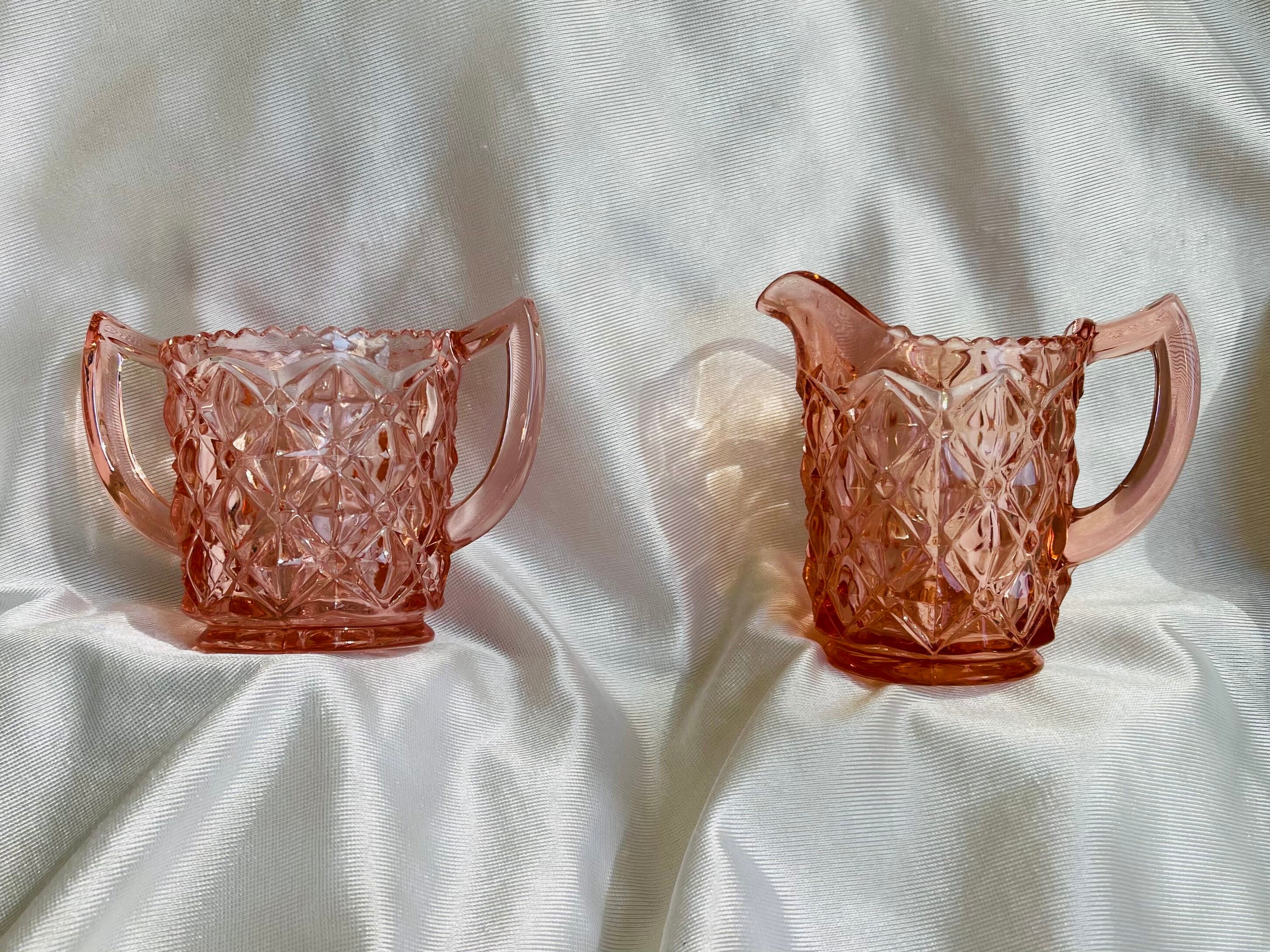 Imperial Glass Pink Jewel Diamond Sugar and Creamer Set Etsy UK
