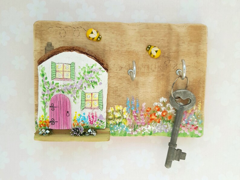 Fairytale Cottage Handmade Small Wooden Jewellery/Key Hooks Home Gift image 2