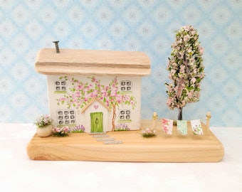 Rose Cottage Handmade Wooden Cottage Scene Home Gift