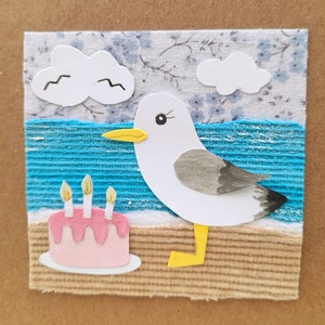 Original Artwork Seagull Birthday Cake Handmade Card Home Gift image 3