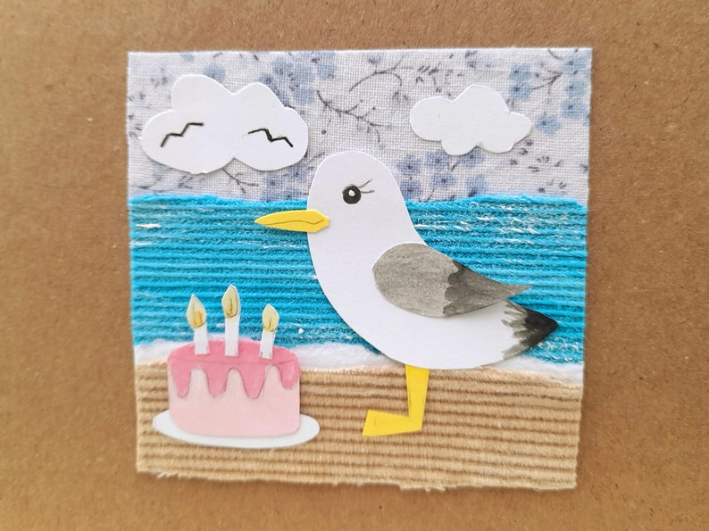 Original Artwork Seagull Birthday Cake Handmade Card Home Gift image 3