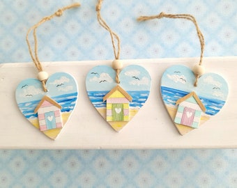 Handpainted Beach Huts Mini Heart Home Gifts