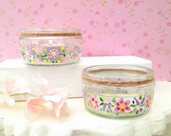 Hand Painted Floral Tea Light Candle Holders Set Of 2 Home Gift