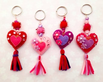 Hand Crafted Felt Hearts Beaded Bag Charms Keyrings Home Gifts