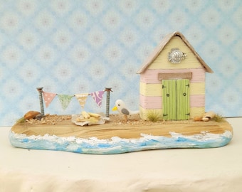 Beach Hut Seagull & Chips Handmade Coastal Home Gift