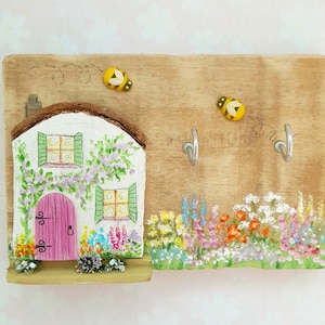 Fairytale Cottage Handmade Small Wooden Jewellery/Key Hooks Home Gift image 1