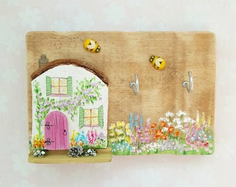 Fairytale Cottage Handmade Small Wooden Jewellery/Key Hooks Home Gift