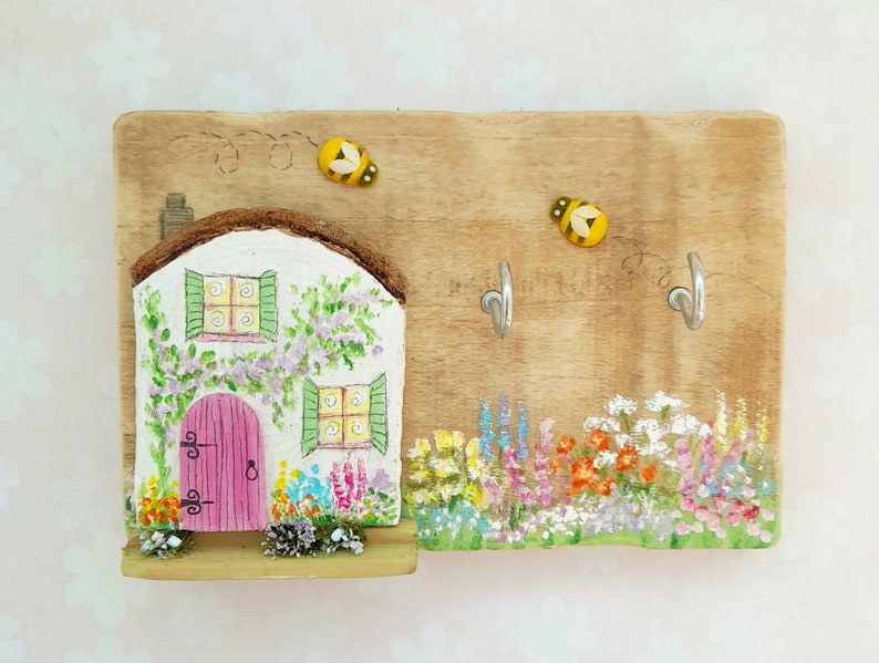 Fairytale Cottage Handmade Small Wooden Jewellery/Key Hooks Home Gift image 1