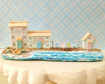 High Tide Cottages Handmade Coastal Driftwood Scene Home Gift