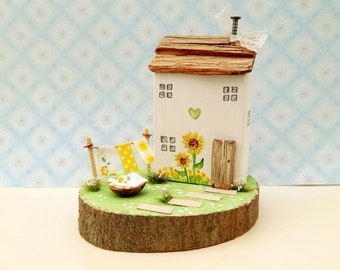 Sunflower Cottage Handmade Wooden House Home Decor Birthday Gift For Friend Sunflower Ornament Shelf Sitter