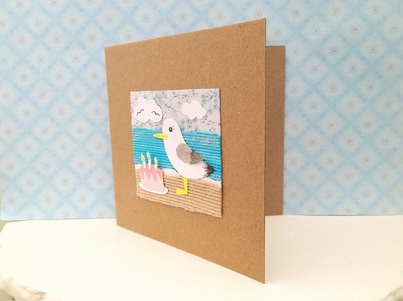 Original Artwork Seagull Birthday Cake Handmade Card Home Gift image 6