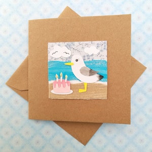 Original Artwork Seagull Birthday Cake Handmade Card Home Gift image 4