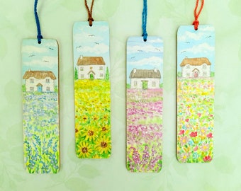 Hand Painted Bookmarks Floral Cottages Flowers Home Gift