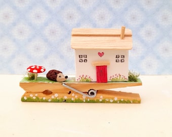 Hedgehog Cottage Handmade Miniature Peg Home Gift
