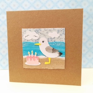 Original Artwork Seagull Birthday Cake Handmade Card Home Gift image 1