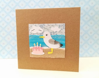Original Artwork Seagull Birthday Cake Handmade Card