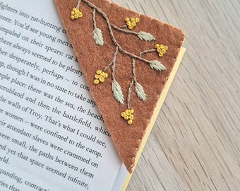 Floral and Botanical Hand Embroidered Corner Bookmark, Luxury Book Lover Gifts