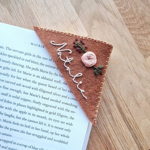 Initial Felt Bookmark Corner Personalized Hand Embroidered Etsy