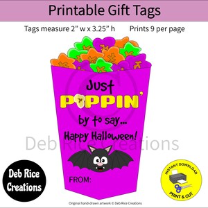 Happy Halloween Popcorn Gift Tags: Party Favors, Trick or Treat Gifts, PDF printable