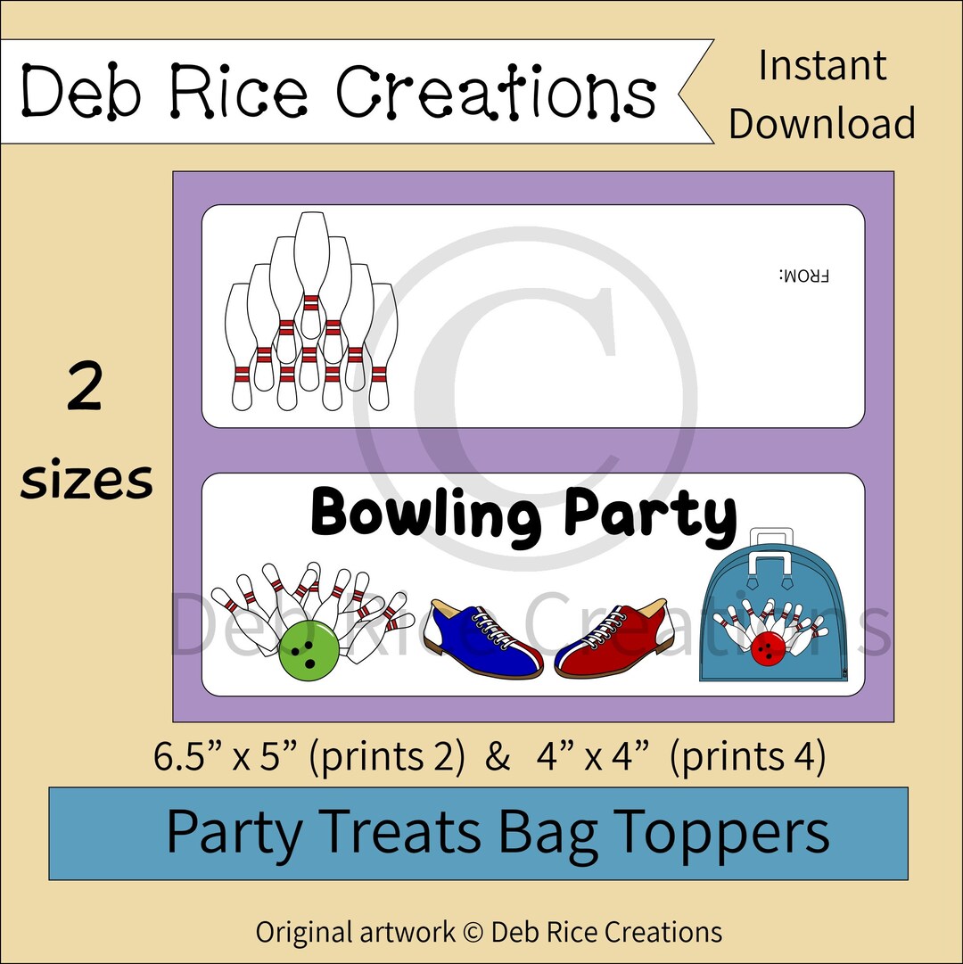 Bowling Party Bag Toppers Printable Treats Bag Toppers for Etsy