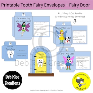 For A Sweet Boy Tooth Loss Tooth Fairy Envelopes + Fairy Door - great for boy&#39;s tooth loss + includes cat and dog excuses