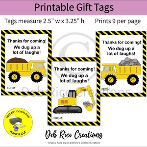 Construction Party Gift Tags - construction themed party favors, birthday parties and more, printable party gift tags