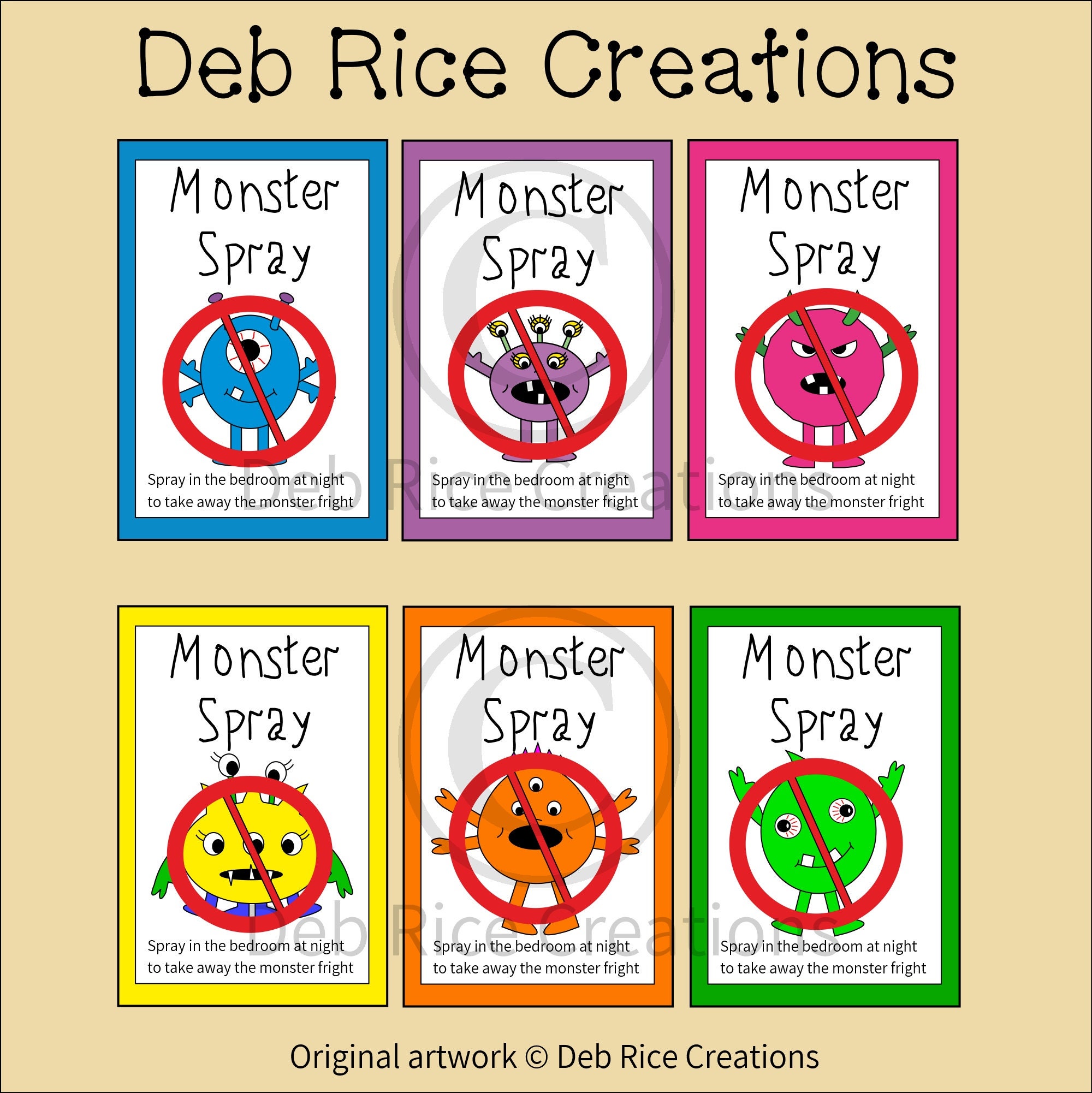 Printable Monster Spray Labels Print on Reg or Sticker Paper, Keep Monsters Away, No More ...