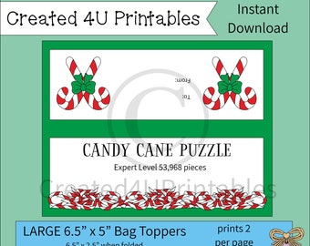 Candy Cane Puzzle Expert Level Bag Toppers - candy cane bag toppers, Candy Cane Puzzle, printable Christmas bag toppers