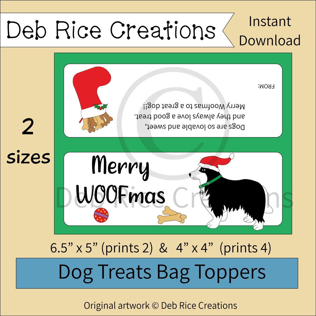 Merry Woofmas Dog Treats Bag Toppers Printable Dog Treat Bag Etsy