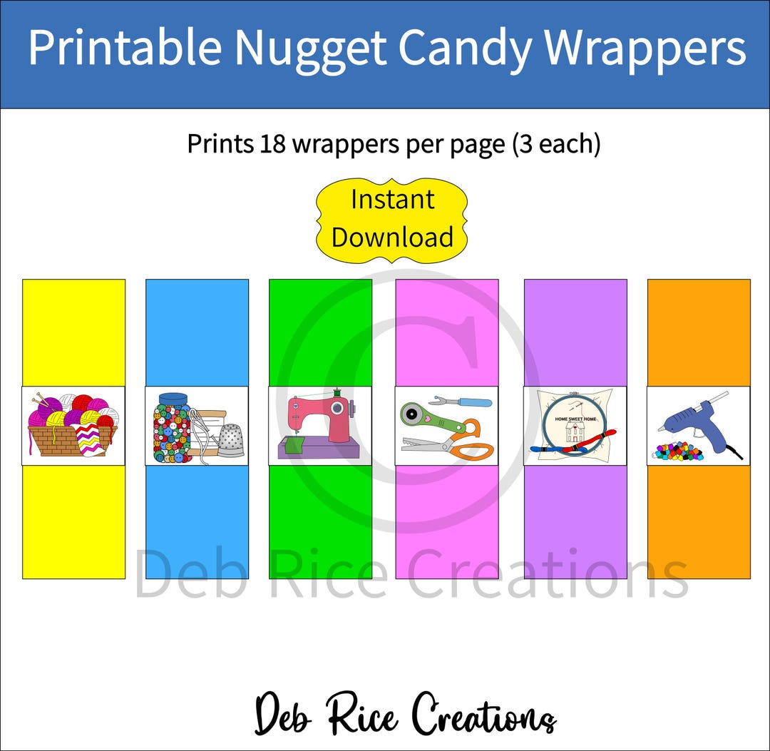 Sewing &amp; Crafts Printable Nugget Candy Wrappers Party Favors and More ...