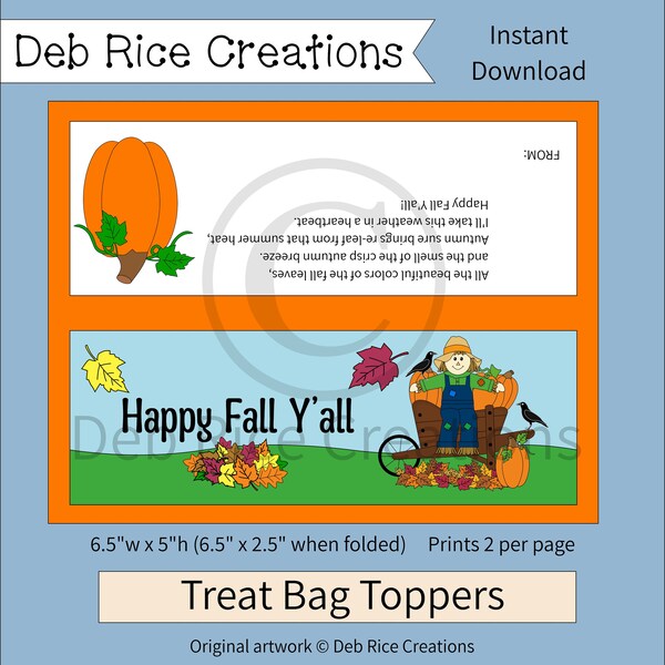 Happy Fall Y'all Bag Toppers - printable fall treats bag toppers, fall treats or candy corn treats