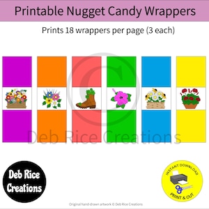Flowers Nugget Candy Wrappers: Party Favors, PDF printable