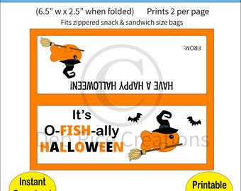 It's O-FISH-ally Halloween Bag Toppers - Party Favors, Classroom Treats, Trick or Treat, Printable PDF