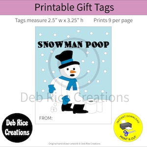 Snowman Poop Gift Tags: Marshmallow Treats, Classroom Treats, PDF printable