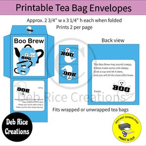 Boo Brew Tea Bag Envelopes: Halloween Tea Gifts, PDF printable