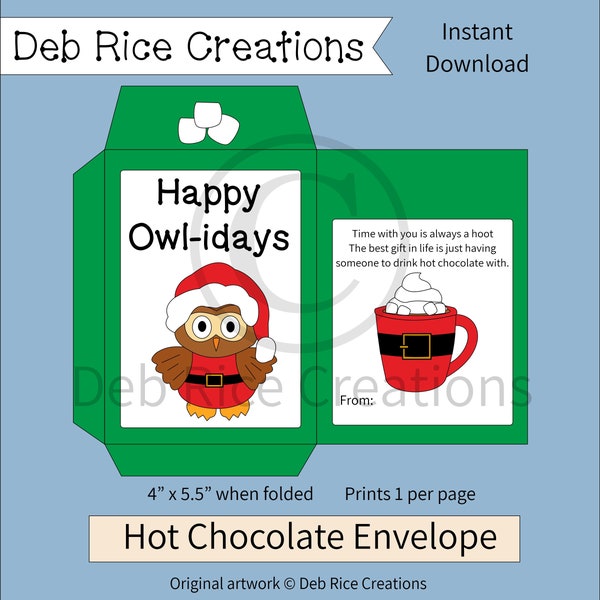 Happy Owl-idays Hot Cocoa Envelope - printable hot chocolate envelope, printable hot cocoa envelope, hot chocolate lovers