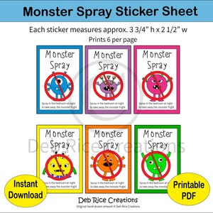 Stickervel monsterspuitfles - No More Monsters, afdrukbare pdf